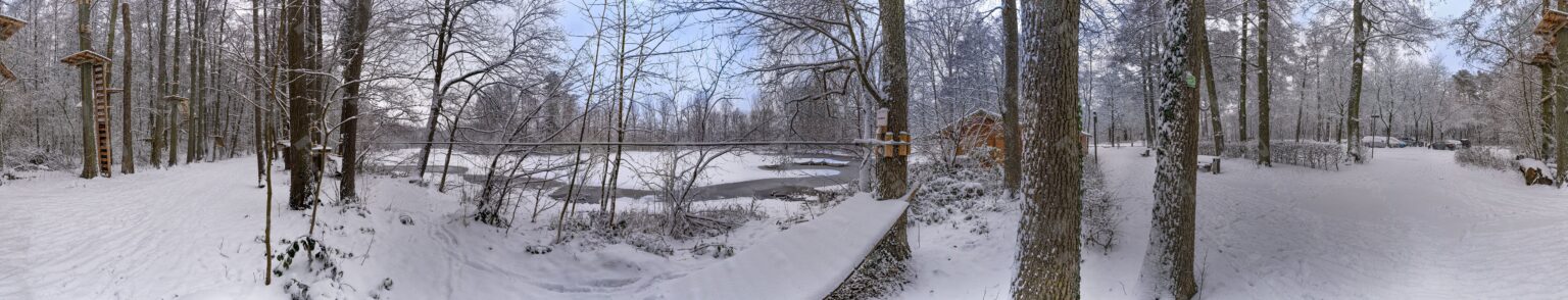 Zugefrorene Gewässer an den Paderborn Fischteichen-mit den zugefrorenen Paddelteich im Jan 2026 - verwandeln die Seen Landschaft in ein weises Wintermärchen